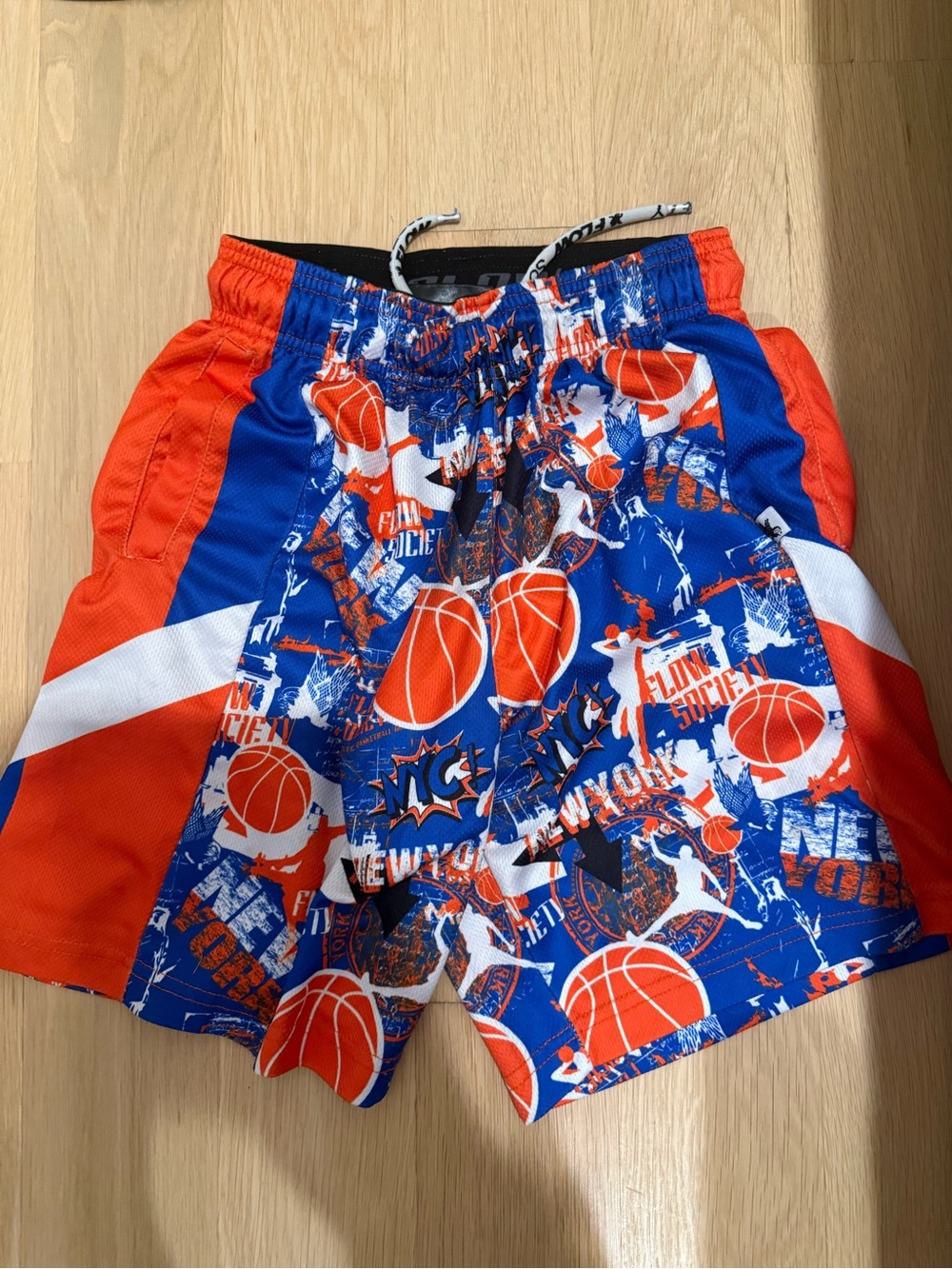 Flow Society Blue & Orange Basketball Graphic Athletic Shorts